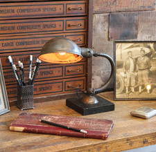Vtg Antique Art Deco Copper Industrial Desk Table Lamp Light Greist Slate Base picture