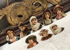 Victorian Ladies Heads Lot of 8 Die Cut Scraps by Raphael Tuck & Sons #754 L4 picture