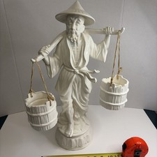Vintage White Porcelain Asian Man Water Carrier Figurine  picture