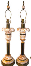 Vintage Mid Century Hart Associates Brass & Wood Palm Tree Table Lamps 39