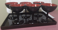 VINTAGE Japanese Lacquerware 6 Cups and Tray Set by BENBO, Made in Okinawa Japan picture