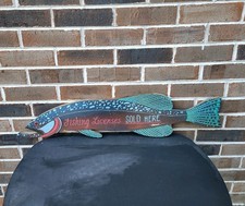 Vintage Tim Karash Fishing Licenses Sold Here Hand Painted Sign Folk Art picture