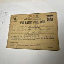 Vintage WW2 War Ration Stamp Book # Four - Original Issued During War Time picture