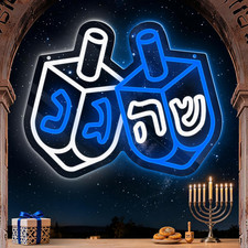 Hanukkah Dreidel Neon Sign, Blue and White LED Chanukah Neon Window Light up Dec picture