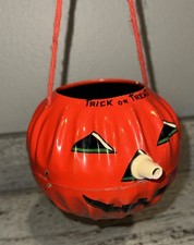 Vintage 1950s Halloween Tin Jack-O-Lantern Pumpkin US Metal Toy Mfg Co picture