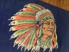 VTG C. 1940'S BILOXI MISSISSIPPI SOUVENIR PENNANT BLUE WITH CHIEF INDIAN HEAD A+ picture