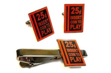Quarter Slot 25c Arcade Coin Video Game Tie Bar Clip Cufflink Cuff Links Set picture