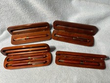 Vintage Wooden Ballpoint Pen and Pencil Sets with Wooden Cases Lot of 4 Pen Sets picture