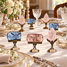 Vintage Czech Austrian Intaglio Glass Place Card Holders Lot 11 Pink Blue Fairy picture