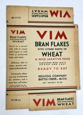 Very RARE 1933 Kellogg's VIM Bran Flakes FLAT 10 Oz. Box ~ A Mild Laxative Food picture