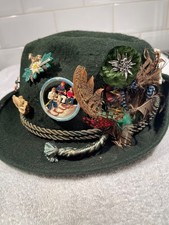 Vintage Bavarian Tirolean Oktoberfest Hat with Feathers + 12 Rare Pins (Size 54) picture