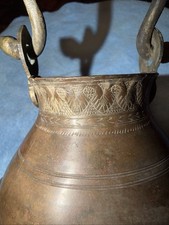 Antique Etched Copper Pot With Forged Handle 1890-1910 picture