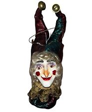 Vintage Jester Clown Head with Bells Pointy Red Nose & Cheeks Christmas Ornament picture