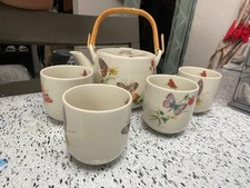 Vtg Takahashi San Francisco  Butterfly Tea Set 5pc Porcelain  DEW Pattern Japan picture