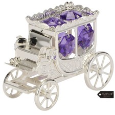 Matashi Silver Plated Princess Carriage Ornament w/ Purple & Clear Crystals picture