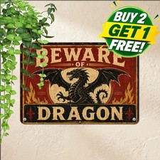 Mythical Dragon Warning Metal Sign Fantasy Cave Castle Wall Tin Plaque picture