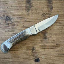 Vintage Germer Knife Elk Horn Handle Stationary Sharp Great Condition picture
