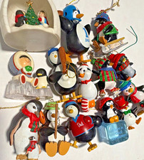 Vintage Penguin Christmas Ornaments Lot Large Mixed Materials Handmade XMAS picture