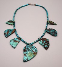 Sarah Leekya (d. 2017) Turquoise Zuni Leekya Leaf Necklace picture