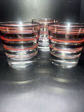 3 Pc Vtg Radio Glass Look Red/Silver Stripe Low Ball Bar Set picture