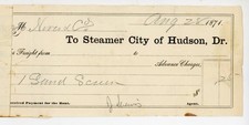 2 1871 Steamer City of Hudson Freight Receipt Hudson to Albany Castings picture