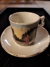 Antique Porcelain Child's Christmas Tea Cup And Saucer Unmarked German Style picture