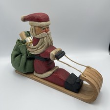Vtg Lori Miller Whispering Pines Santa Claus On Sled Wood Carved Christmas 2005 picture