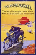 1913 The Flying Merkel Motorcycle Touring Poster Crossing American Desert 16x24 picture