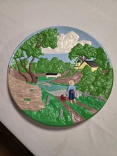 Hand-Painted 3D Relief Country Scene Decorative Plate picture