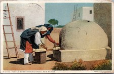 1922 Pueblo Women Making Bread New Mexico Fred Harvey PHOSTITNT Postcard picture