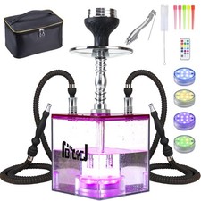 NBILIC Acrylic Cube 2 Hose Shisha Large Hookah Set with Everything Included, ... picture