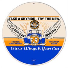 Johnson Winged 70 Gasolene Metal Sign picture