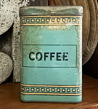 Vintage /Antique Metal Coffee Tin Canister w/Lid ~ Blue/Green Color picture