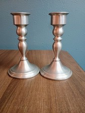 Vintage Pair Web Pewter Weighted Candlesticks Candle Holders Colonial Baluster picture