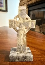 Irish Connemara Marble Celtic Cross Handmade Ireland J.M.J. 5.5” Stone Statue picture