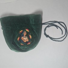 Vintage 90s Disney Store Pocahontas Green Velvet Drawstring Pouch Purse Meeko picture