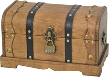 Vintage Wooden Treasure Chest Decorative Box with Lock - 12