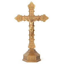 BC Catholic Jesus Crucifix Standing Cross for Home Altar, Gold Crucifix Decor... picture