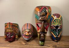 Vintage Hand-Carved Hand-Painted/Stained WOOD TRIBAL NATIVE MASKS LOT OF 4 picture