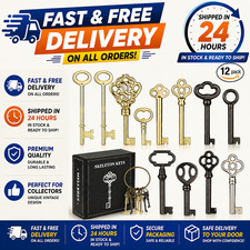 12pcs Skeleton Key Set | Universal Hollow Barrel Keys for Antique Cabinet Door picture