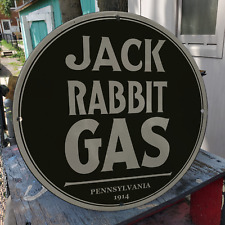 1914 JACK RABBIT GAS PORCELAIN GAS & OIL STATION GARAGE MAN CAVE SIGN picture