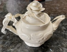 Vintage 1998  Mud Pie Ivory Victorian Rose Teapot Ornament Excellent picture