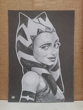 Ahsoka Tano Graphite Pencil Sketch Card Art 5x7 inches.  picture