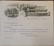 1906 The Bristol Brass Company Billhead Letterhead RE Order Connecticut picture