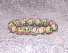 Vintage Chinese Porcelain Bracelet Hand Painted Flowers Beads 1/2 inch Diameter picture