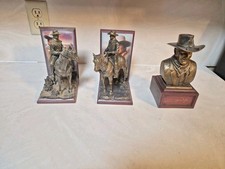 John Wayne bronz bust bookend set Bradford Exchange Spirit of West Rare 3 piece picture