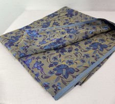 Antique Silk Jacquard Fabric Blue Yellow Purple Unbranded 2+ Yds Hibiscus Flower picture