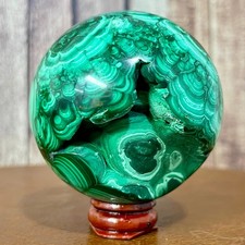 560 g Natural Malachite Sphere Ball Peacock Feather Pattern Crystal Decor picture