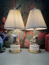 Vintage Pair Andrea by Sadek Bird Lamps 3-Way Light English Garden Cottagecore picture
