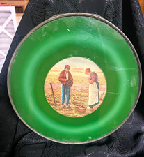 Antique The Angelus French Art Flue Cover Wall Hanging Green Multicolor Round picture